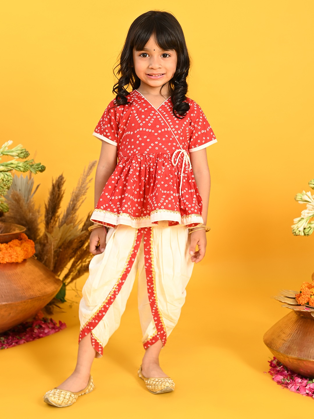 Buy Full Sets Ethnic Wear Girls Himani Kurta with Dhoti Pants - Floral  Trellis Print - Light Green & Pink Clothing for Girl Jollee